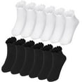 thumbnail image 2 of Bocaoying 6 Pairs Women's Ruffle Socks - White & Black Frilly Ankle Socks, Super Soft Cotton Cuffed Socks for Women & Girls, Breathable Casual Crew Socks for Everyday Wear, 2 of 8
