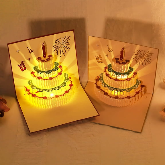 Masteelf Golden 3D Birthday Greeting Card with Music and Light for Kids Friends Families Stylish Paper Gift