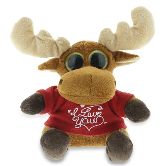 DolliBu I Love You Shirt Big Eye Sitting Moose Plush - 6 inches