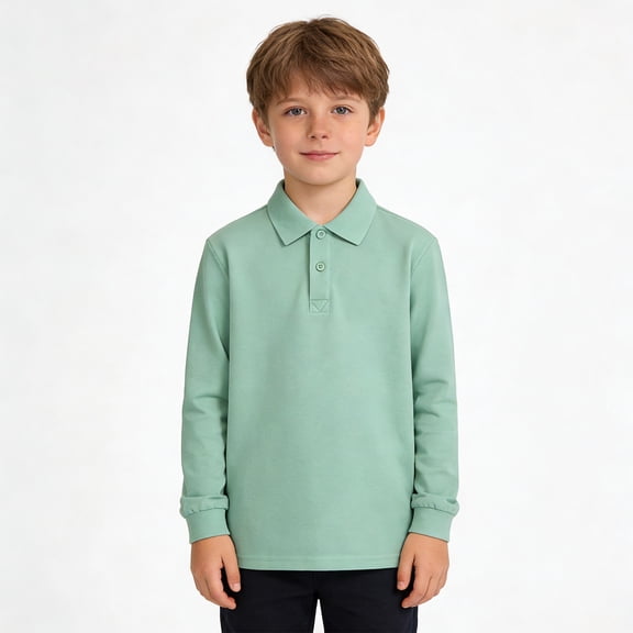 WELOIJEVBE Kids Boy's Long Sleeve Polo Shirts Boys School Uniform Shirts Casual Collared V Neck Boys Button down 9-10 Years Clothes for Boys