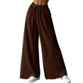 thumbnail image 2 of Kttectoa Womens Pants Drawstring Wide Leg Palazzo Pants Floral Lace Hem Boho Loose Casual Pants Vacation Solid, 2 of 5