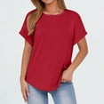 thumbnail image 3 of Womens Tops Women Summer T Shirts Short Ndbuld Women's Solid Color Casual Bate Sleeve Round Neck Short Sleeved Top Savings Up to 30% off Red L, 3 of 7