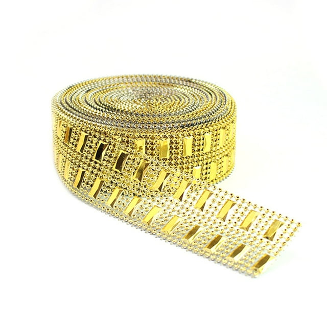 Kearding 2 rollos de adorno de cinta de diamantes de imitación pegatina de cristal accesorios de diamantes de imitación de boda para cintas de Artesanía Dorado 914.4 cm
