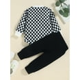 thumbnail image 4 of Douhoow 2pcs Baby Ribbed Clothes Boy Girl Checkerboard Print Long Sleeve Romper Solid Color Drawstring Long Pants, 4 of 9