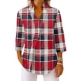 thumbnail image 4 of Women's 3/4 Sleeve V Neck Blouse Solid Color Work Casual Regular Collared Top with Button Closure for Office Business and Daily Casual Outfits, 4 of 7