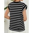 thumbnail image 5 of Deago Women's Cap Sleeve Tank Top Striped Crew Neck T Shirts Loose Fit Basic Summer Casual Tee Tops (Black, XL), 5 of 8