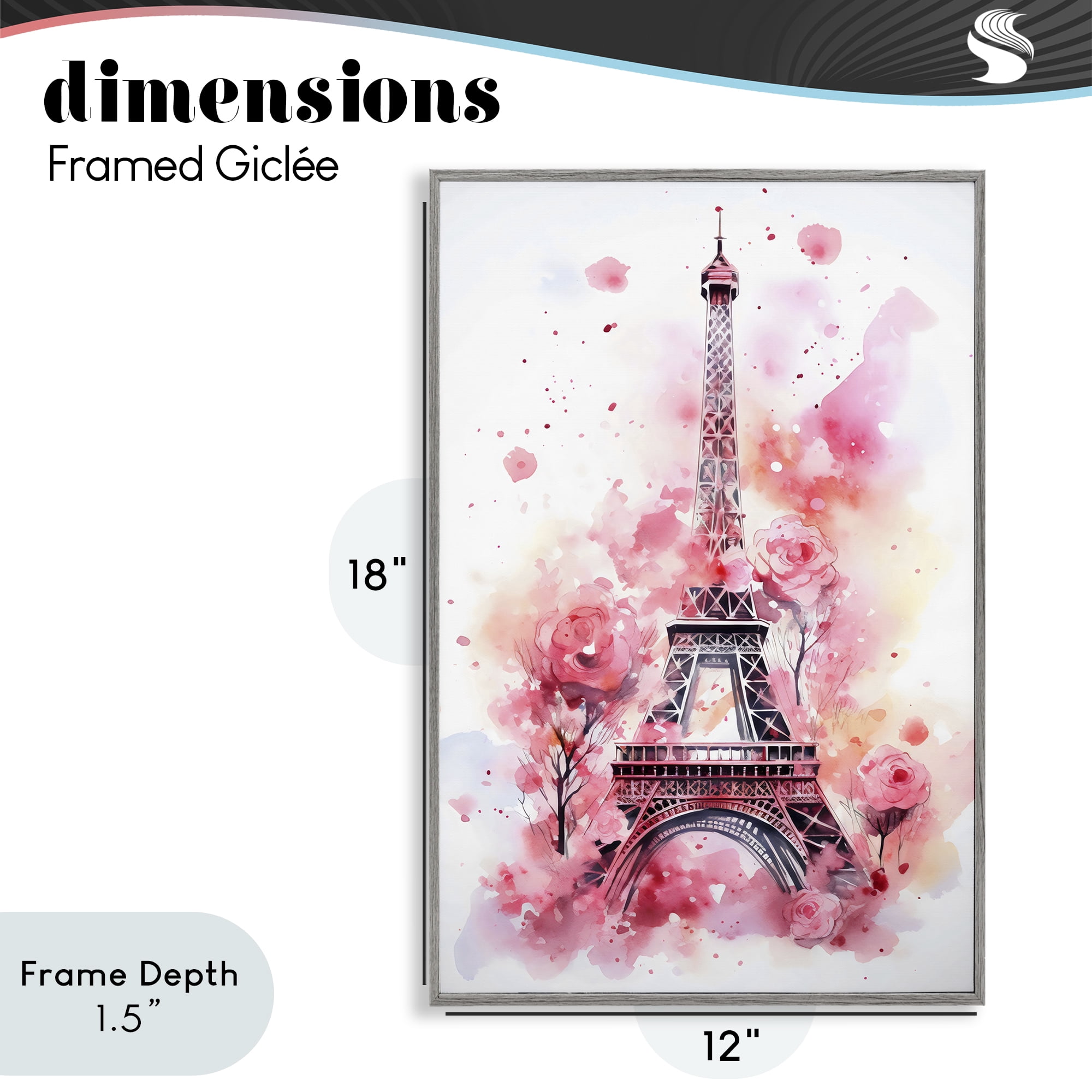 Stupell Industries Eiffel Tower In Roses Gray Framed Giclee Art, design by Creative Studio