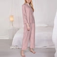 thumbnail image 3 of Vsdgher Pink Stripes Pajamas Set Long Sleeve Sleepwear Womens Button Down Nightwear Pj Sets-Small, 3 of 7