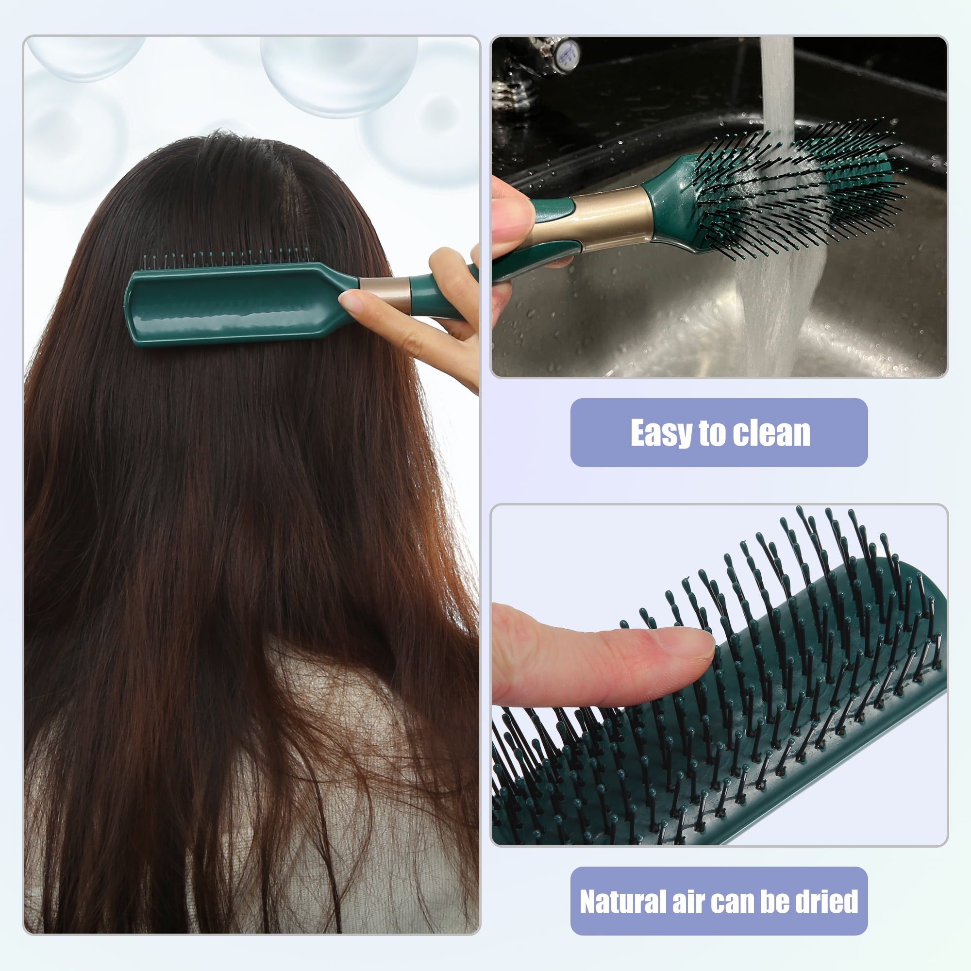 Unique Bargains Plastic Hair Brush for Straight Curly Hair 1 Pc Dark Green
