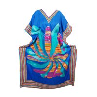 Mogul Blue Womens Beach Caftan Kimono Style Resort Wear Bikini Coverup Nightgowns Maxi Kaftan