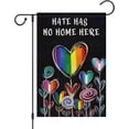 thumbnail image 2 of Bandera de jardín "El odio no tiene cabida aquí", de arpillera de doble cara, de 30 x 45 cm, con un pequeño corazón de amor arcoíris, ideal para gays, lesbianas, LGBT y pansexuales. Ideal para, 2 of 8