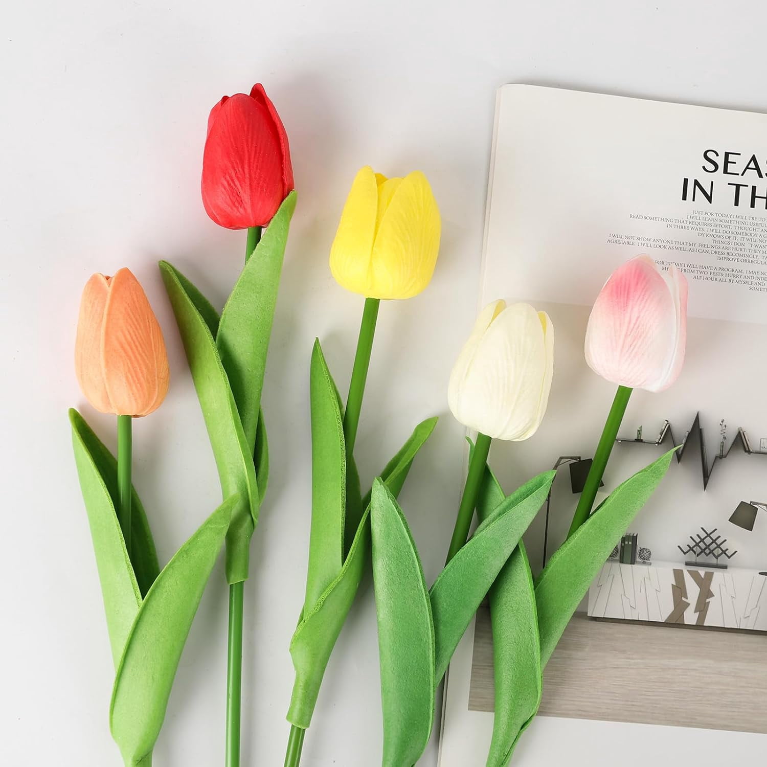 10pcs Artificial Tulip Flowers, Real Touch Pink Tulips, Fake Tulips for Bouquet Arrangements Table Centerpieces Home Indoor Outdoor Summer Decorations