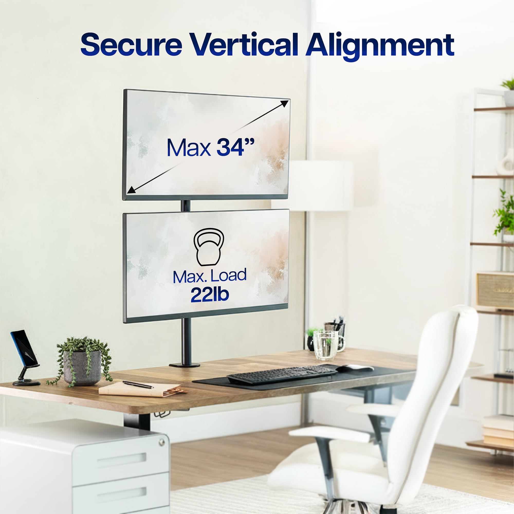 Black Dual LCD Monitor Desk Mount Stand, Stacked Vertical 2 Screens up to 34"