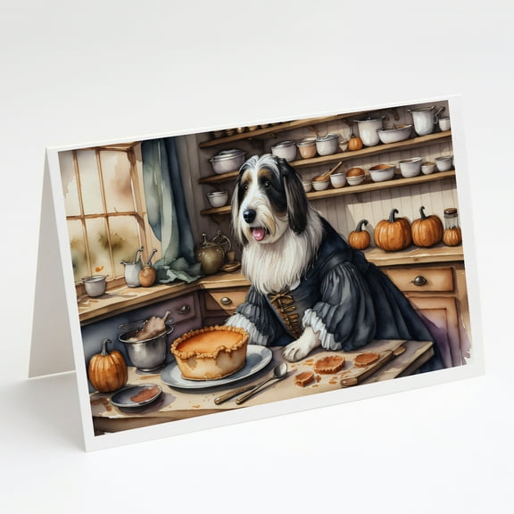 Bearded Collie Fall Kitchen Pumpkins Greeting Cards and Envelopes Pack of 8 7 in x 5 in