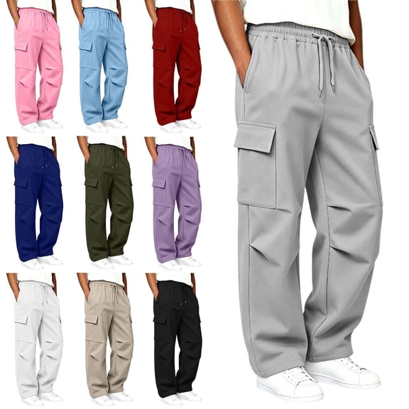 ITSAME Boys Girls Cargo Sweatpants Drawstring Elastic Waist Pleated Multi-Pocket Fall Winter Loose Casual Pants Army Green Size 6