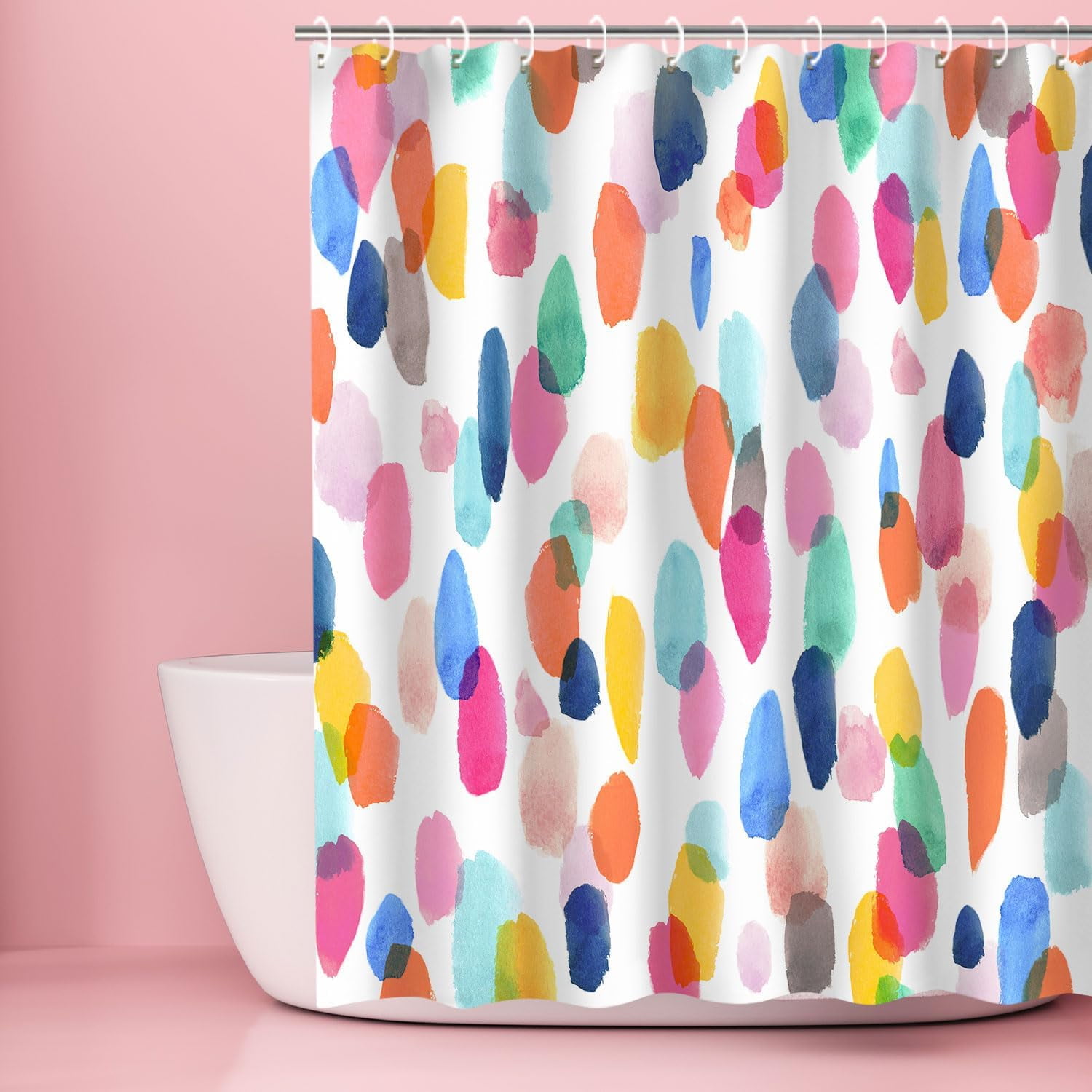 Watercolor Polka Dot Circles Shower Curtain, Kids Shower Curtain Set with 12 Hooks, Waterproof Washable Decor Bathroom Shower Curtain, 72 x 72 inches
