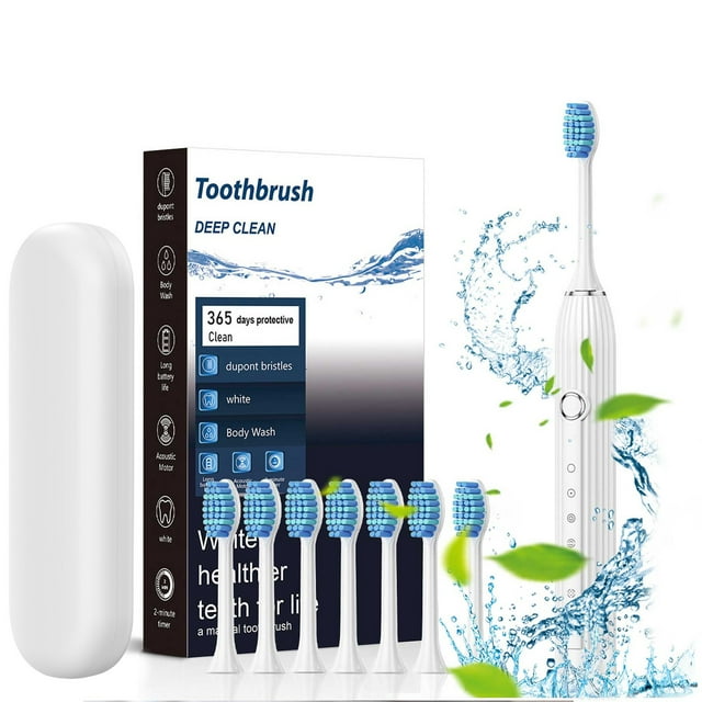 Danhjin Electric Brush Portable Toothbrush Rechargeable Toothbrush With 8 Brush Heads 6 Cleaning Modes Waterproof Toothbrush Long Working Toothbrushes For Adults Kids