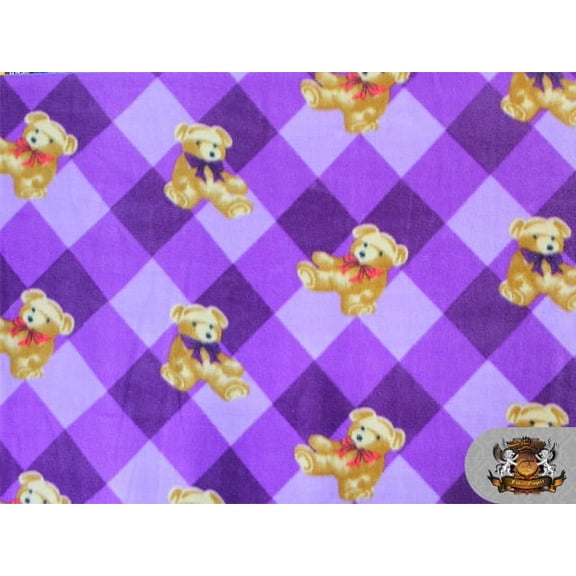 FLEECE PRINTED *TEDDY PURPLE CHECKERS* / FABRIC BY THE YARD N-348