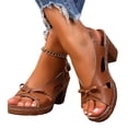 thumbnail image 5 of IEMIEMIEM Chunky Heeled Sandals for Womens Bohemian Cutout Open Toe Slip On Summer Sandals Ankle Strap Sandals Party Dress Sandals Brown 8 Wide, 5 of 7