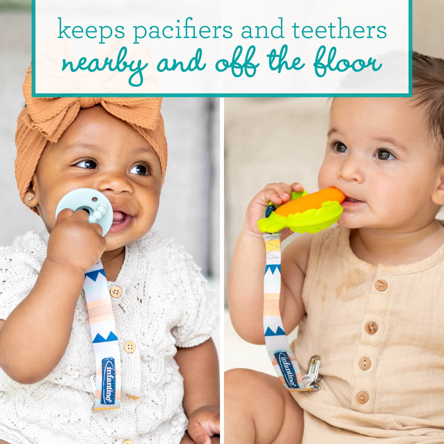 BooginHead PaciGrip by Infantino, Universal Pacifier Clips, Infant & Toddler, Unisex, Multicolor, 2-Pack