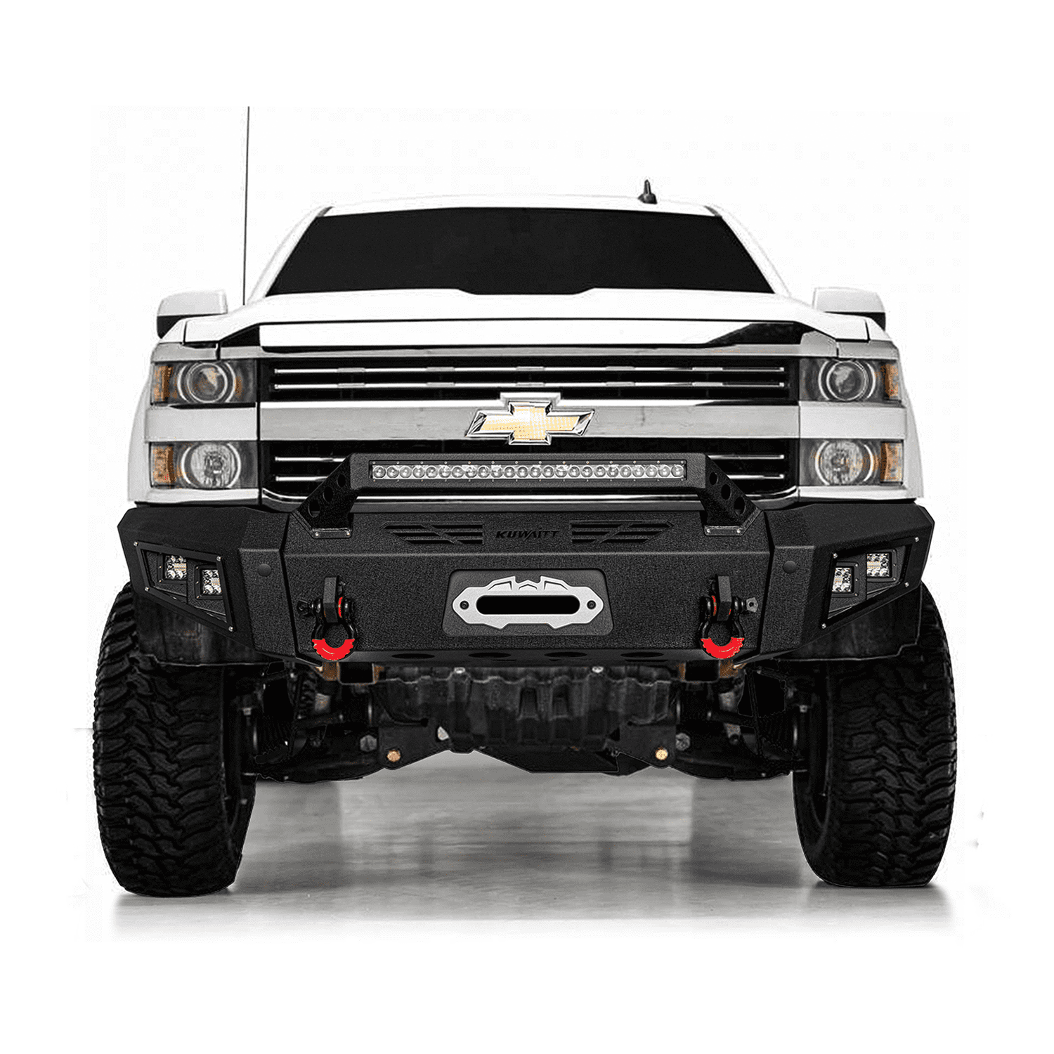TIOYAR Steel Front and Rear Bumper With Winch Plate&Lights Compatible with 2015-2019 Chevy Silverado 2500/3500（Black Texture）