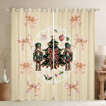 jejeloiu Christmas Nutcraker Soldier Black Out Curtains,Chic Xmas Tree Curtains Pack of 2 (42x63 Each),Retro Bowtie Bow Bedroom Curtains For Teens,Ultra Soft Home Decor