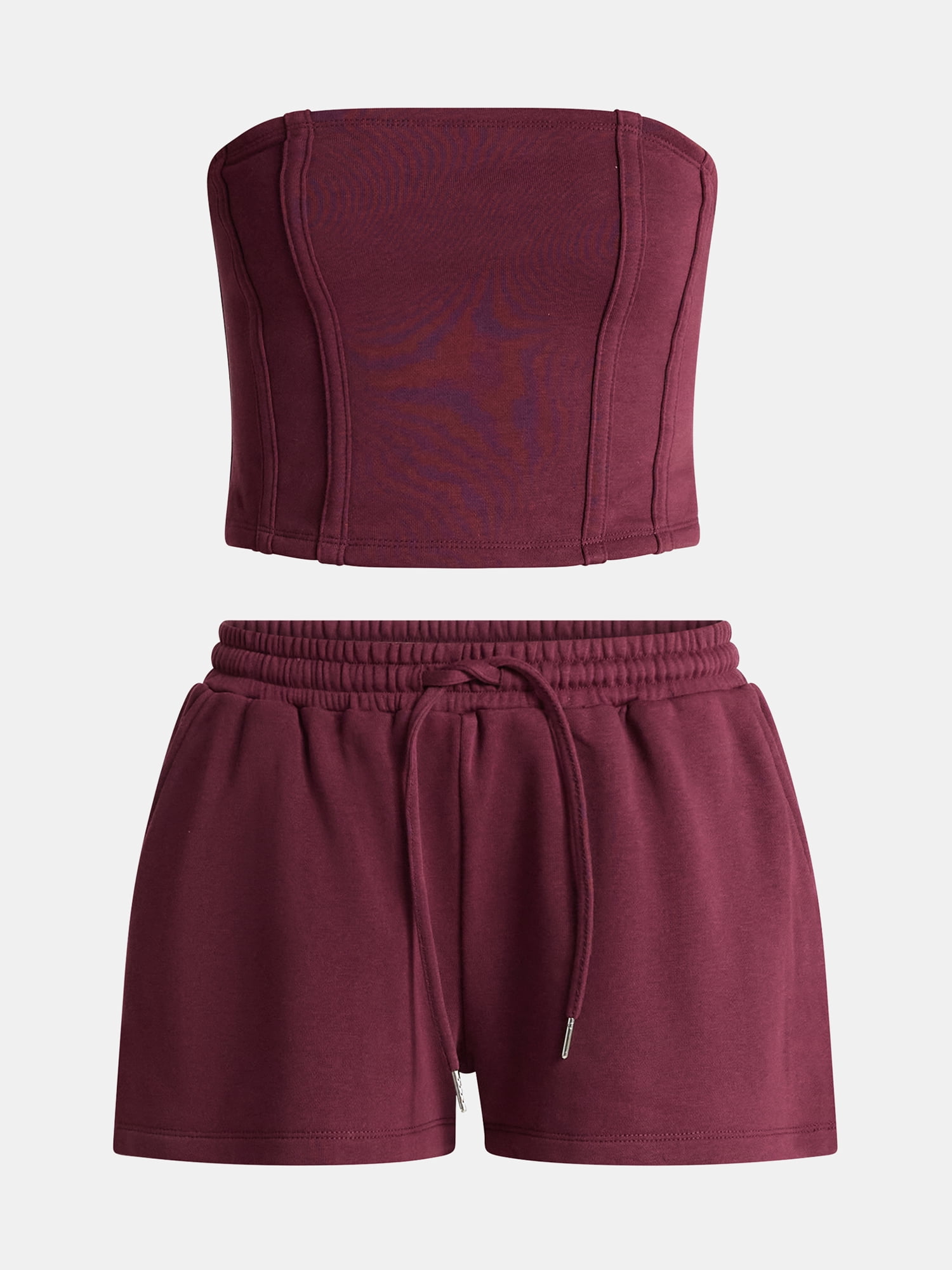 No Boundaries French Terry Tube Top and Shorts Set, 2-Piece