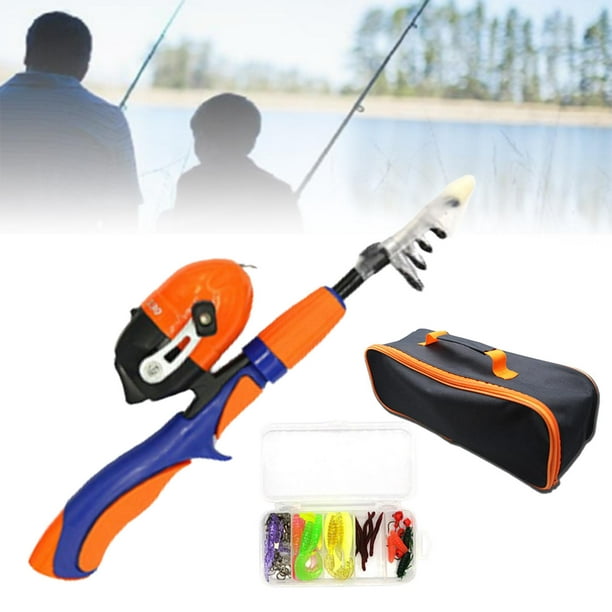 Colaxi Fishing Rod And Reel Combo Child Fishing Rod Complete Set With Carry Bag Traveling Kid Fishing Pole For Boys Girls Kids Children Fishing Orange