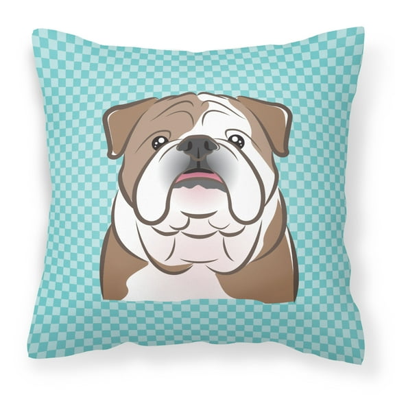 Checkerboard Blue English Bulldog Fabric Decorative Pillow