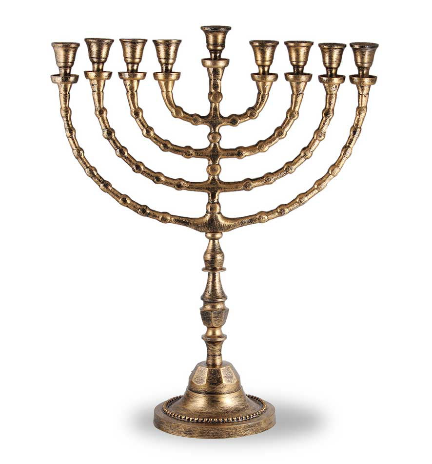 7 Branch Temple MENORAH Candle Holder in Gold 12 Tribes of Israel 
