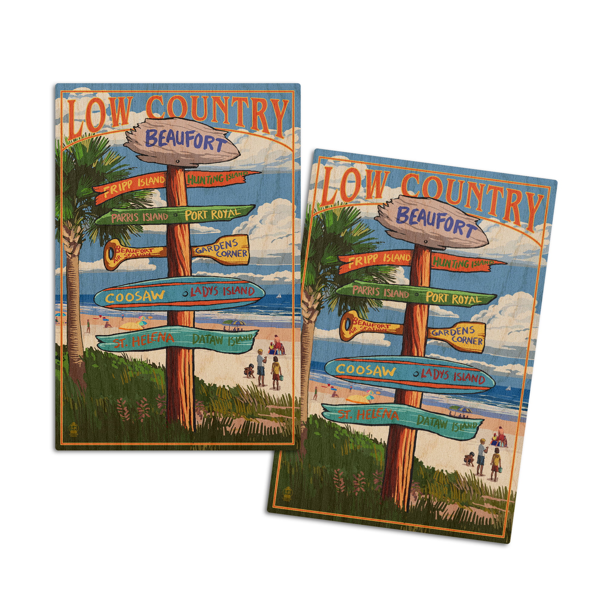 Ready to Hang Art South Carolina Sustainable Sign or Postcards Lantern Press Artwork Birch Wood Beaufort Destinations Sign