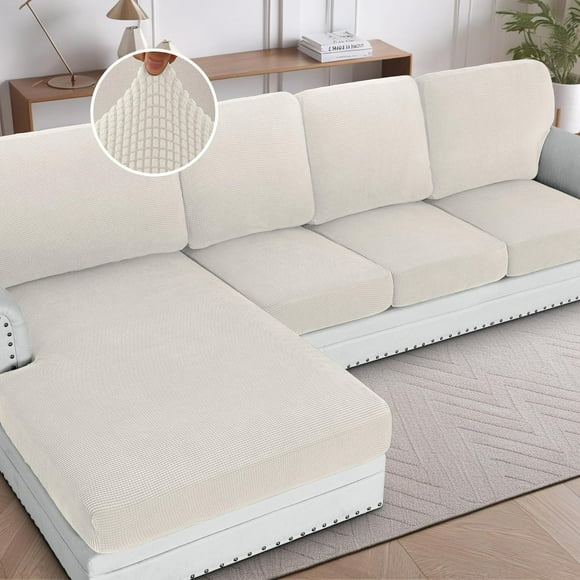 2024 New Sectional Couch Covers 8 Pieces Stretch Sofa Covers for Sectional Sofa Set Separate L Shaped Couch Cover for Both Left/Right Couch (Seat and Back: 1 Chaise + 3 Sofa, Ivory)