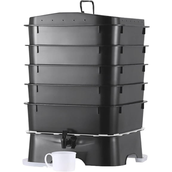 5-Tray Worm Composter Bin Indoor Outdoor Vermicomposting System Black