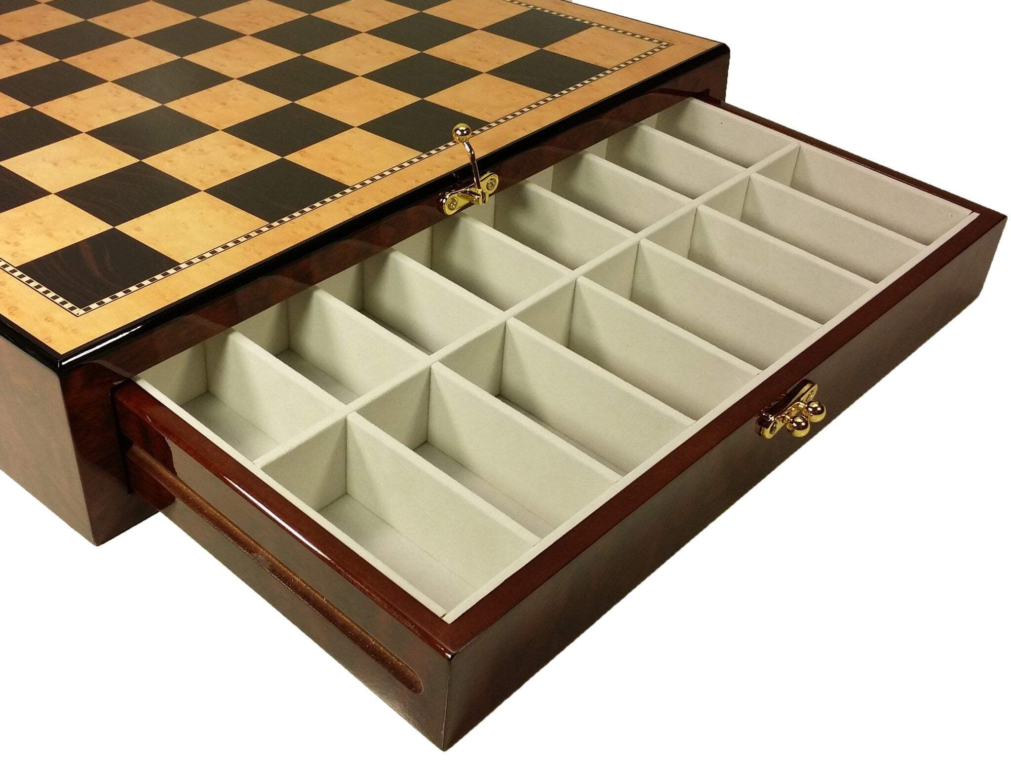 BRASS Black Gold Staunton Exclusive Chess Set Lrg 20" Walnut Color Storage Board