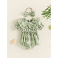 thumbnail image 2 of Bagilaanoe Newborn Baby Girl Bodysuit Plaid Print Short Sleeve Rompers + Headband 3M 6M 12M 18M Infant Summer One Piece Jumpsuit, 2 of 9