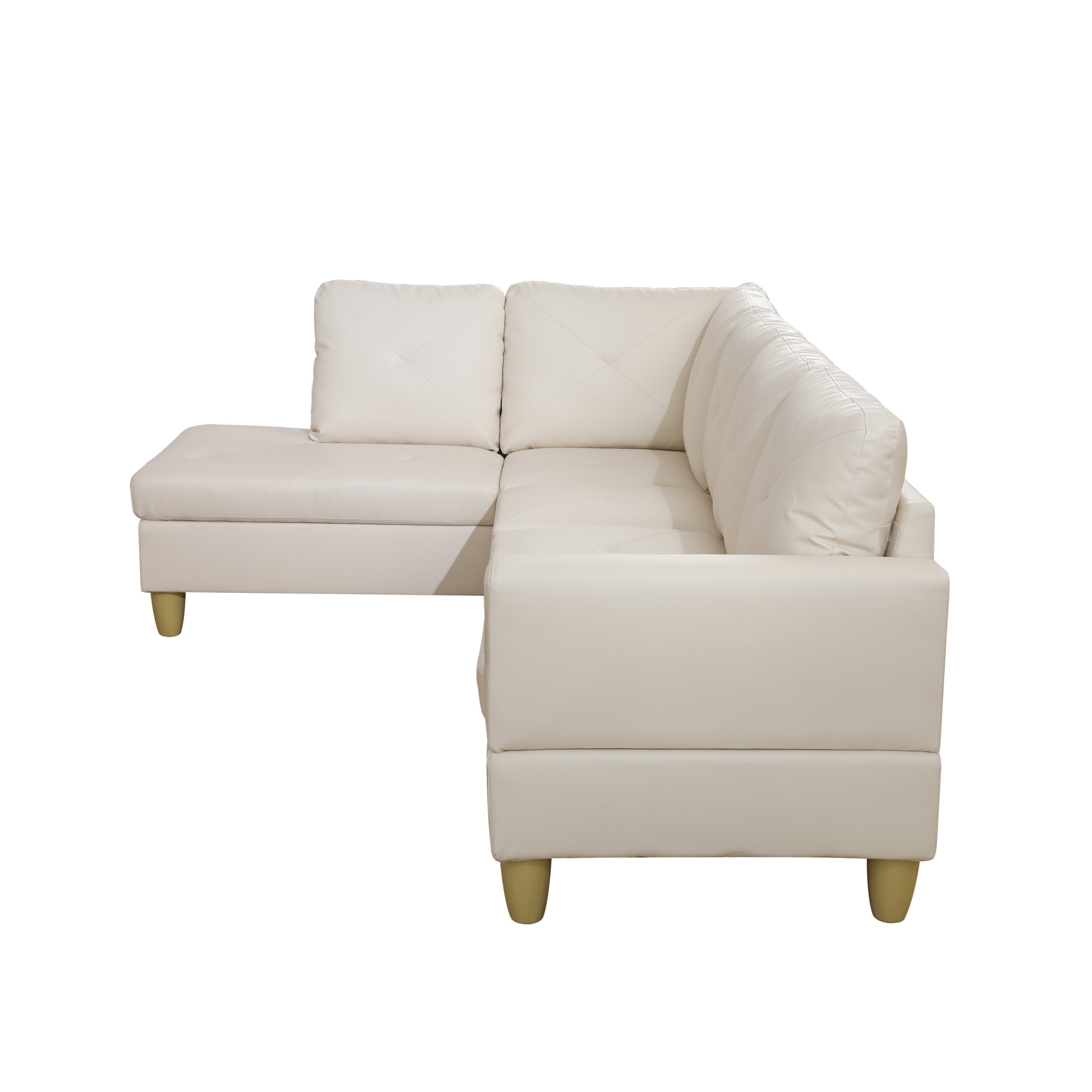 MAYEERTY 97" Faux Leather Sectional Sofa, 3-Piece Couch Living Room Sofa Set with Ottoman, White (Left)