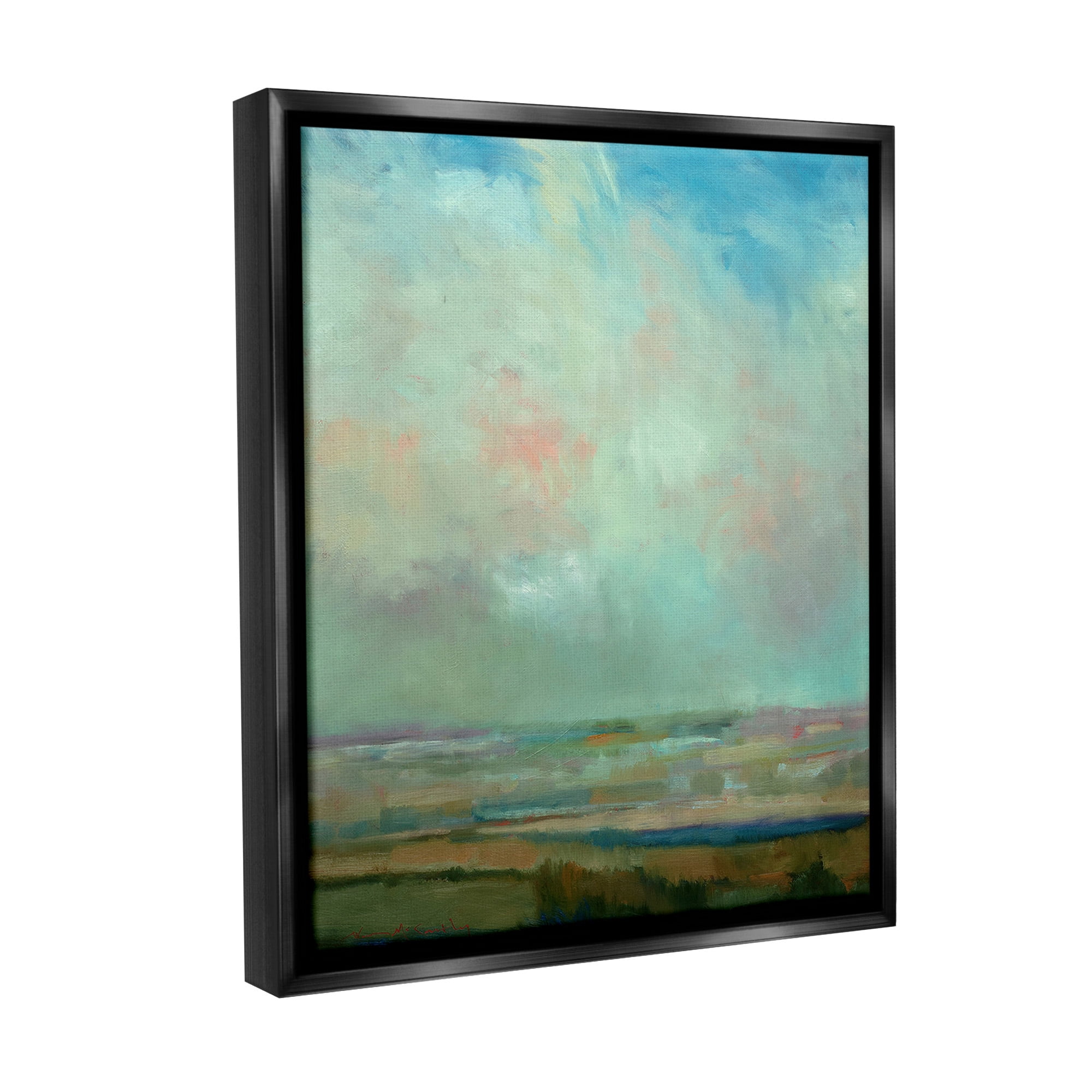 Stupell Industries Blue Abstract Scenery Landscape Painting Black Floater Framed Canvas Art Print Wall Art, 17 x 21