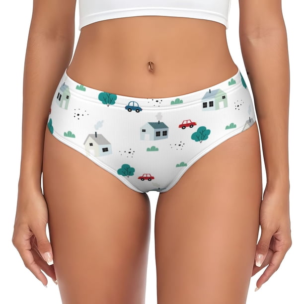 Balery Cartoon House Car Ropa Interior de Algodón para Mujer con Dibujo – Braguitas Cómodas y Elásticas, Estilo Clásico-Medium