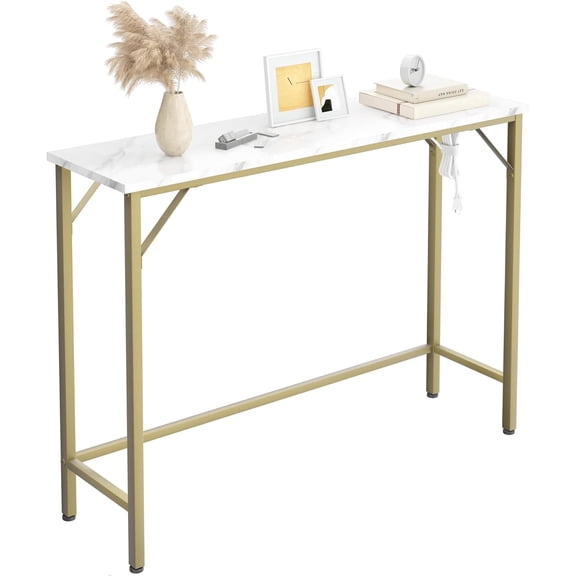39.3in Narrow Console Table, Black Sofa Table with Outlets, Behind Couch Table , 2 Tier Entry Hallway Table for Entryway,Living Room, Foyer, Office