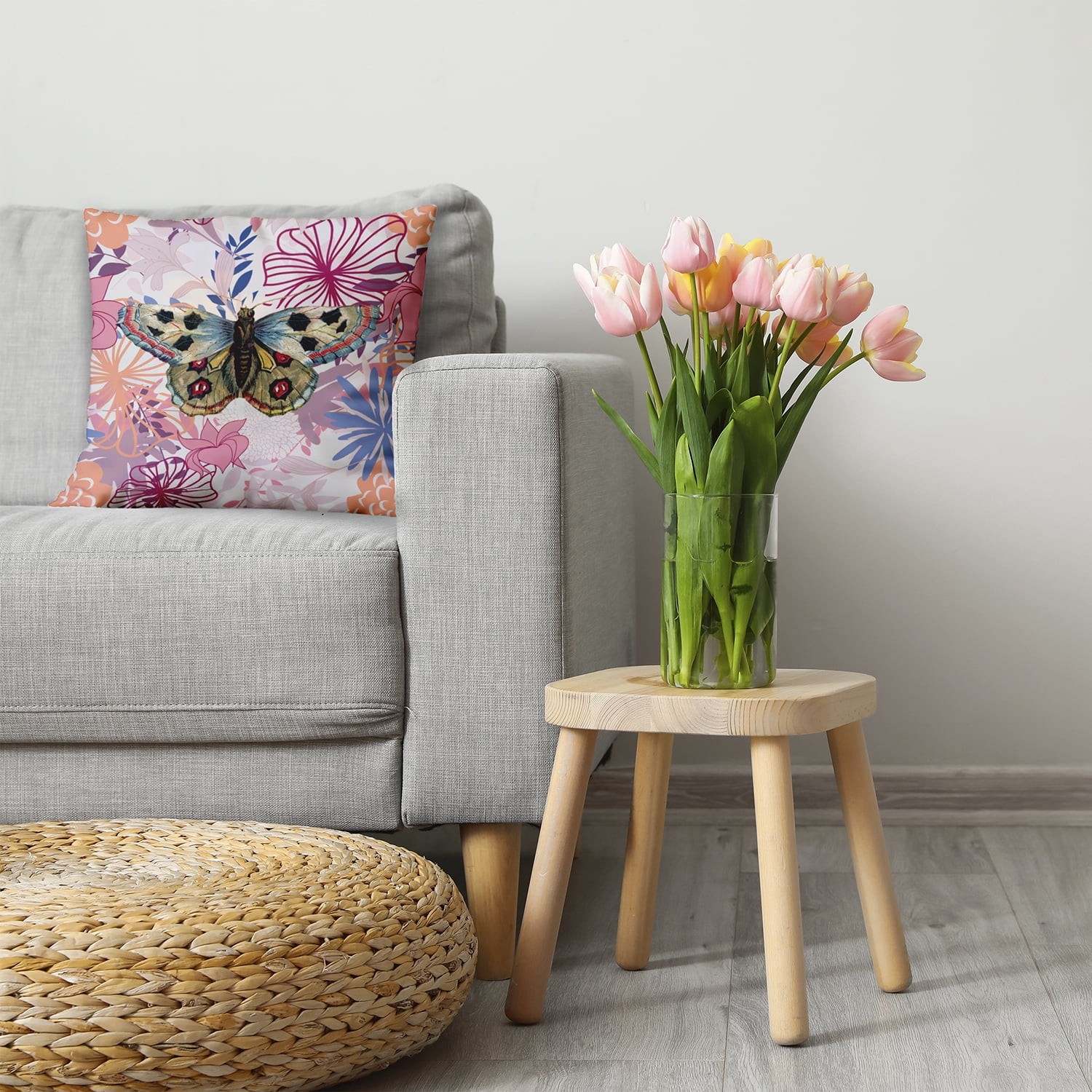26" x 26" Simply Daisy Butterfly In Floral Jumble Polyester Accent Pillow, Orange Qty 1