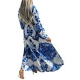 thumbnail image 5 of Seyurigaoka Women Spring Boho Beach Long Sleeve Dress, Flower Pattern Long Type Pleated Decoration Clothing, 5 of 6