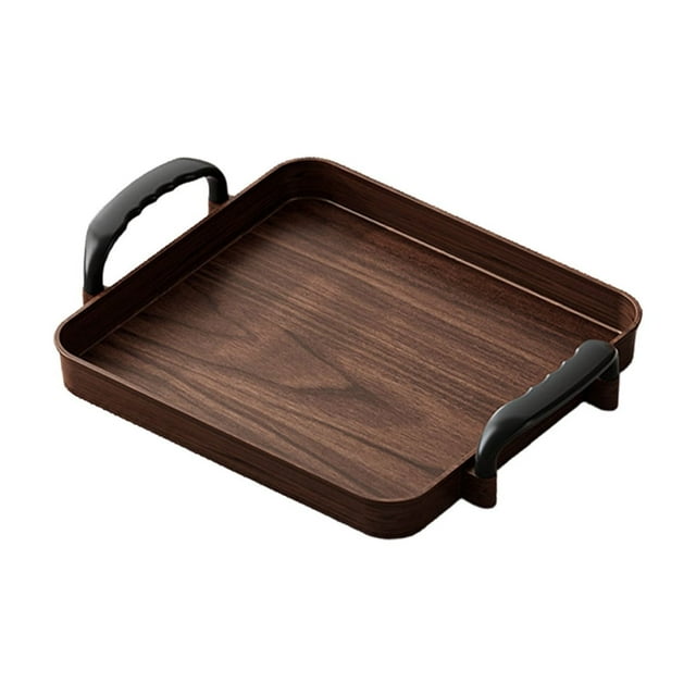 Rectangular Tray With Armrests For Living Room Use 34 in x 21 in x 2 cm Brown PVC Fruit And Snack Serving Tray