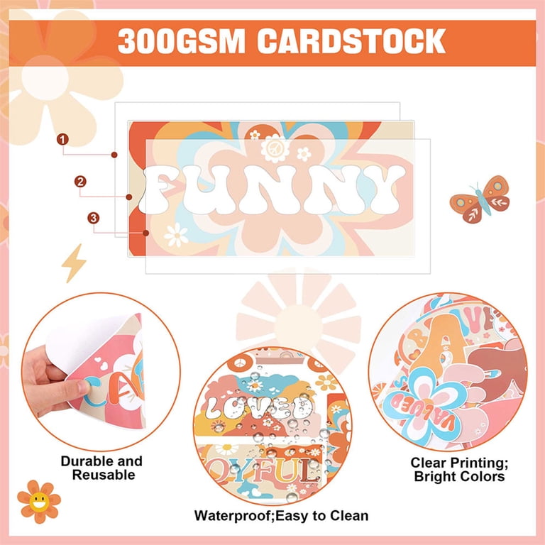 Boho Groovy Affirmation Station Bulletin Board Set - Rainbow & Flower Cutouts For Classroom Or Bedroom Decor