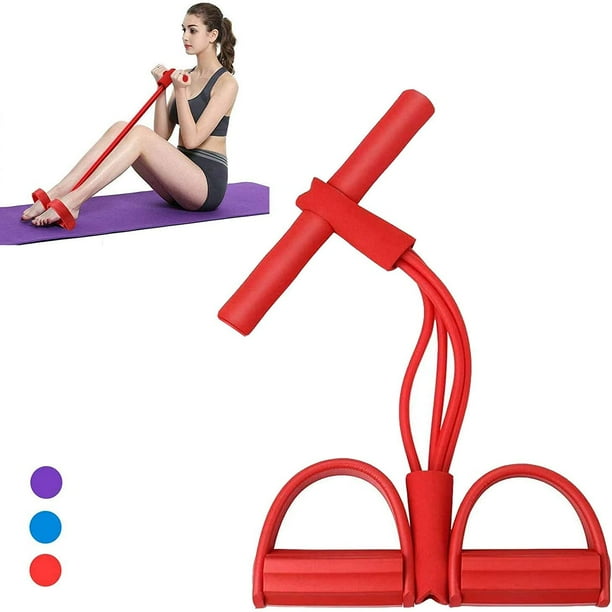 Banda de resistencia al pedal banda de entrenamiento de abdominales de latex natural de 4 tubos equipo de ejercicios con cuerda elastica para estiramiento de abdomen cintura brazo pierna entrenamiento...