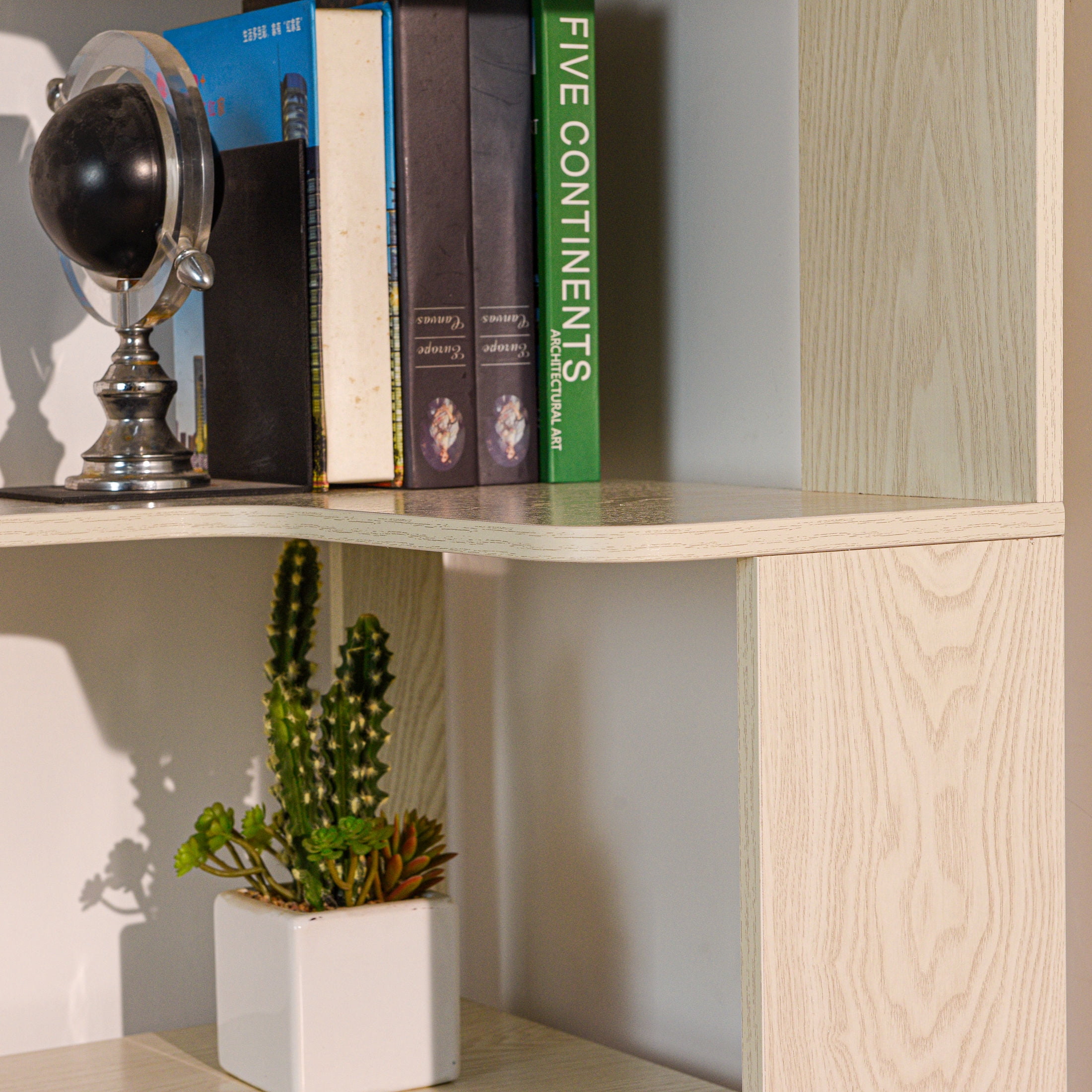 GDF Studio Derwin 5-Tier Corner Bookshelf, L-Shaped Wooden Bookcase for Living Room, Home Office, White Oak