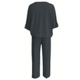 thumbnail image 4 of Delliss Women V Neck Batwing Sleeve T-Shirt Matching Casual Loose Wide Leg Pants Set Dark Gray L, 4 of 4
