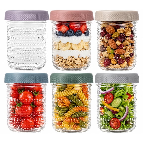 Lumikrypt 6 Pack 16 oz Overnight Oats Containers, Wide mouth Mason jars, Glass jars with Airtight Lids, BPA-free