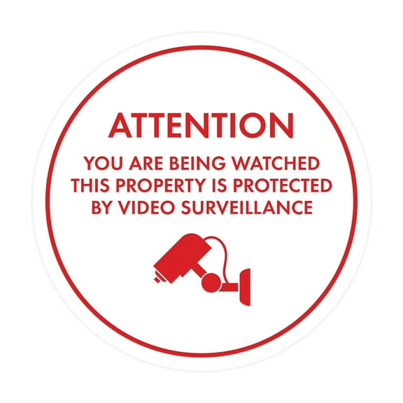 Circle Attention You Are Being Watched This Property is Protected by Video Surveillance Sign (White/Red) - Large