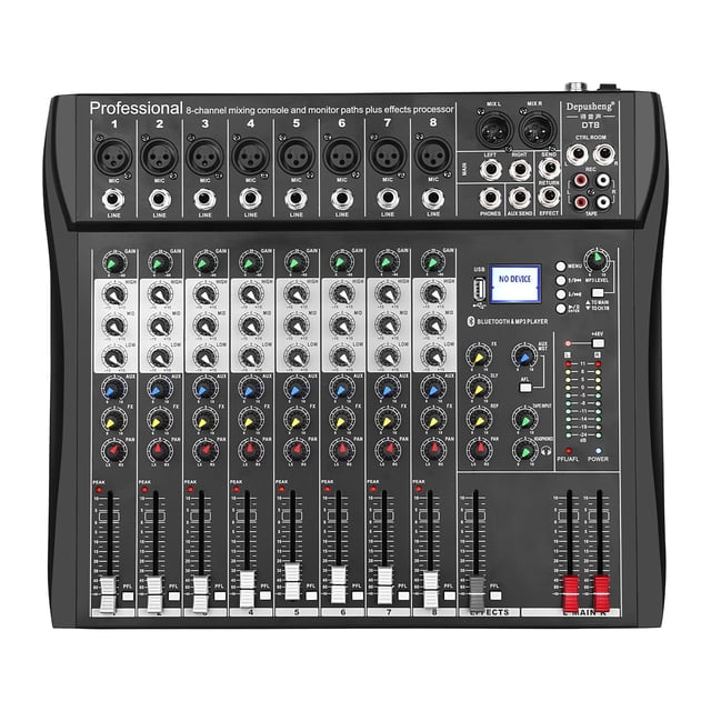 Mesa de sonido mezcladora Depusheng DT8, 8 canales USB, color negro
