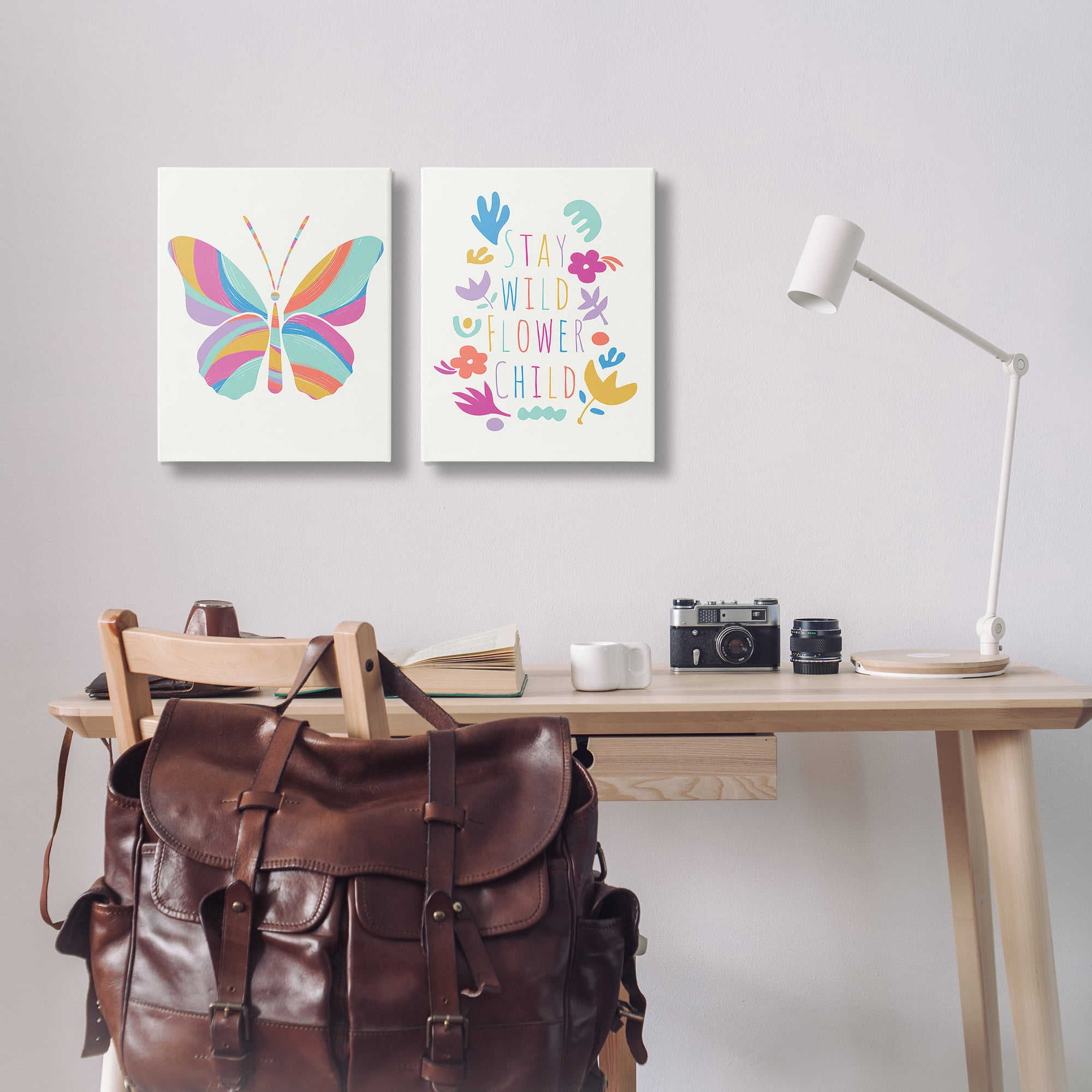 Stupell Industries Stay Wild Butterfly Text & Numbers Painting Wrapped Canvas Art Print Wall Art, 16 x 20, Set of 2
